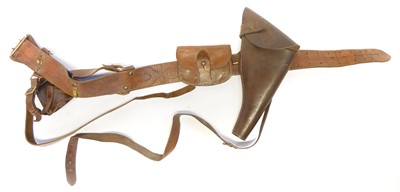 Lot Leather Sam Browne rig, to include holster,...