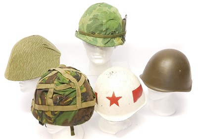 Lot Five helmets, to include a US Korean War era...