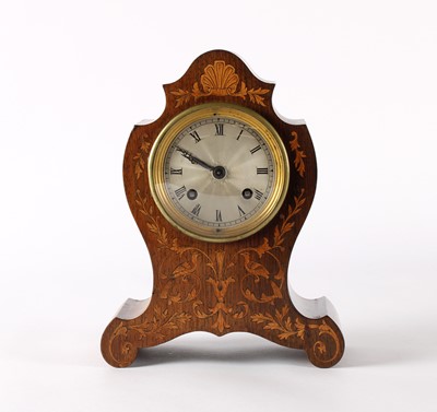 Lot An Edwardian Rosewood and Marquetry Mantel Clock
