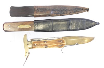 Lot Folding knife, with brass guard and horn grips,...