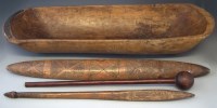 Lot 76 - African dough trough; knob kerrie; spear and