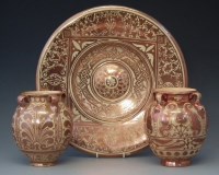Lot 184 - Hispano moresque charger and two vases.