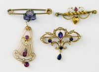 Lot 380 - Two Edwardian pendants and two bar brooches