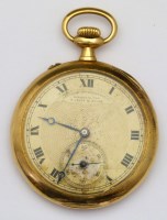 Lot 383 - Lange & Sohne 585 gold cased open faced stem wind pocket