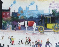 Lot 415 - Simeon Stafford, Old Cab at All Saints, after Valette, oil.