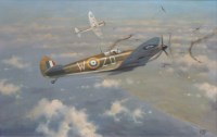 Lot 427 - Geoff Lea, MK1 Spitfire, oil on canvas and a photograph (2).