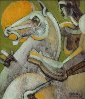Lot 446 - Geoffrey Key, Horse with Sun, oil.