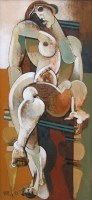 Lot 452 - Geoffrey Key, Seated Woman, oil on board.