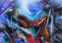 Lot 466 - David Wilde, War of the Worlds; the Martians cometh (with Raven), acrylic.
