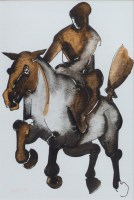 Lot 491 - Geoffrey Key, Horse and Rider I, ink and wash.