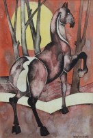 Lot 493 - Geoffrey Key, Horse with Sun, ink and wash.