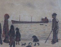 Lot 494 - L.S. Lowry, People on a Promenade, felt-tip pen and pencil.