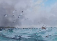 Lot 496 - R.W. Milliken, Gannets and red-throated divers, watercolour.