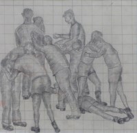 Lot 531 - David James Carr, Boys fighting, pencil.
