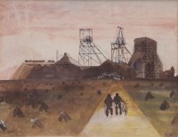 Lot 537 - Brian Bradshaw, The Miners, watercolour and ink.