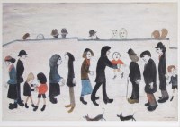 Lot 547 - After L.S. Lowry, Man Holding Child, signed print.
