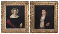 Lot 555 - English School, 19th century, Male and female portraits, oil on canvas in ornate gilt frames (2).