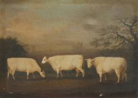 Lot 562 - Daniel Clowes, British White cattle in a rural landscape, oil.