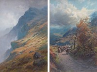 Lot 566 - George Wright of Annan, A Blink of Sunshine, Ben Lodi and another with highland cattle on a rural lane, oil (2).