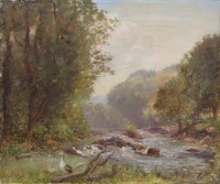 Lot 569 - David Murray, River landscape, oil on board.