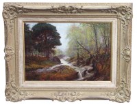 Lot 570 - Alexander Brownlie Docharty, Woodland stream, oil on canvas.