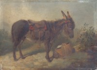 Lot 577 - Attributed to George Morland, Donkey in a rural landscape, oil.