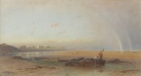 Lot 582 - H.G. Hine, Beach scene with figures, watercolour.