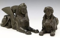 Lot 597 - Two spelter sphinxes