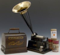 Lot 603 - Edison Gem phonograph cased with three cylinders.