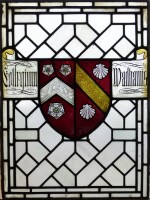 Lot 637 - Six leaded glass windows with heraldic crests.