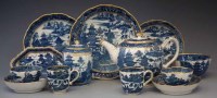 Lot 94 - Collection of similar Caughley teaware to include a teapot, teacaddy, three graduated saucer dishes, slop bowl, spoon tray, and two trios.