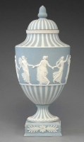 Lot 140 - Wedgwood light blue jasper lidded vase