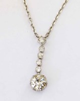 Lot 267 - Old mine cut diamond pendant, the terminal stone