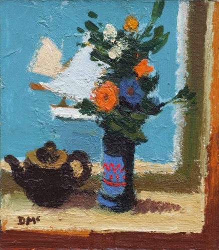 Lot 303 - Donald McIntyre, Flowers, Teapot and Sails, oil.