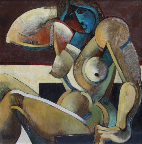 310 - Geoffrey Key, Seated nude, oil.