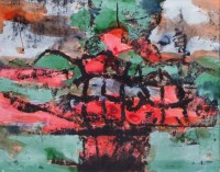 Lot 352 - William Gear, Scottish Landscape, coloured inks.