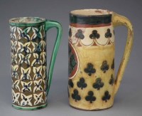 Lot 181 - Two Della Robbia vases with handles or 'Spill