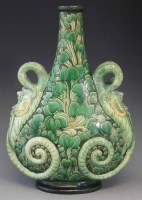 Lot 185 - Large Della Robbia Triangular Pilgrim's vase by