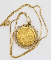 Lot 225 - Victoria Sydney mint sovereign mounted on Italian chain.