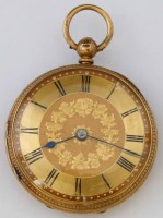 Lot 277 - 18ct gold engraved open faced keywind pocket