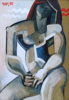 Lot 282 - Geoffrey Key, Standing Figure, oil.