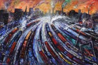 Lot 286 - David Wilde, Shunting Yard at Sunset, acrylic.