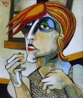 Lot 325 - Geoffrey Key, The Red Fringe, oil.