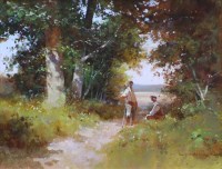 Lot 334 - John Haskins, The Bridlepath at Chapmore End, acrylic.