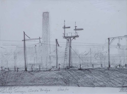 Lot 394 - Trevor Grimshaw, Railway Sidings, Guide Bridge, pencil.