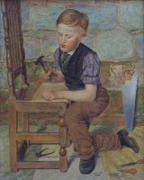 Lot 428 - Joseph Edward Worrall, Cobbling, oil on board.