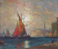 Lot 436 - Follower of Felix Ziem, Venetian scene, oil.