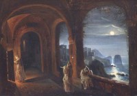 Lot 446 - G. Battista, Monks in cloisters, oil.