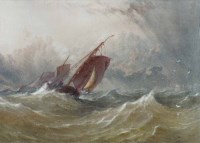Lot 459 - Thomas Sewell Robins, Fishing craft in a heavy sea, watercolour.