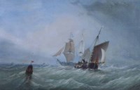 Lot 461 - Thomas Sewell Robins, Shipping in a rough sea, watercolour.